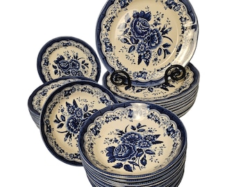 Tudor England  Round Dinnerware Set  Floral, Plates Bowls  Dishes, Premium Quality Ceramic Tableware,