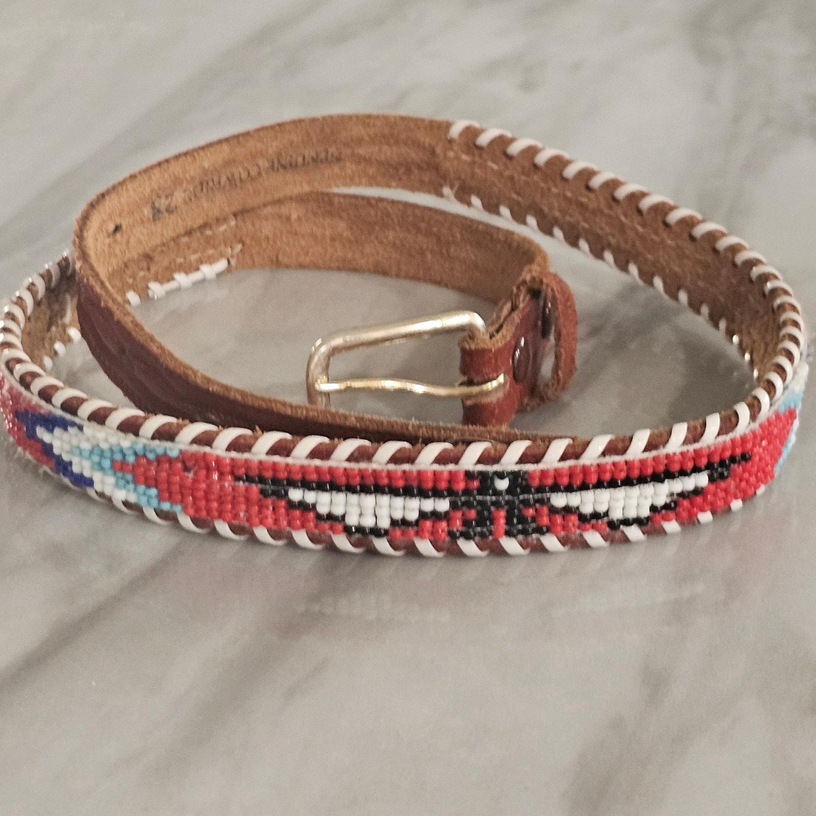 Vintage Beaded Leather Belt Thunderbird design Genuine Cowhide Size 28 Vintage Bead Thunderbird Leather Belt - Etsy main image 2
