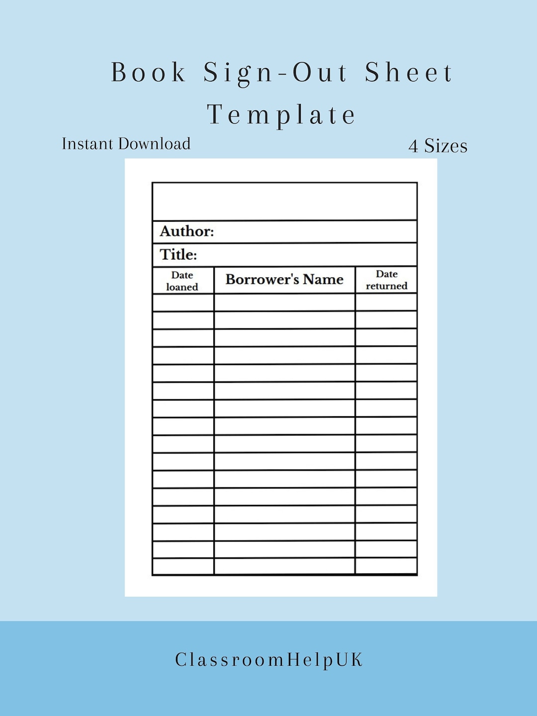 Book Sign-out Sheet Template Reading/library Aids Instant Digital ...