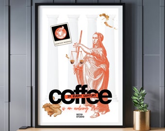 Coffee Wall Art, Digital Download, Humorous Wall Poster, Kitchen Wall Art, Contemporary Poster, Coffee In Every Century Digital Print