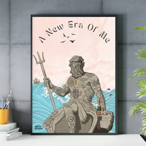 Arte mural &quot;Nueva Era de Mí&quot;, descarga digital, póster humorístico, impresión contemporánea, póster de Poseidón tatuado, impresión náutica