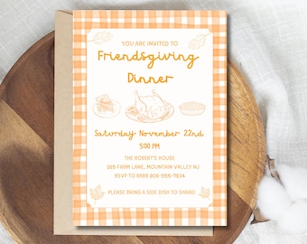 Handdrawn Friendsgiving Invitation, Editable Canva Template
