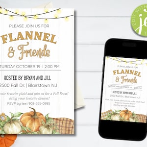 Invitation Editable Flannel and Friends Invitation Editable Friendsgiving Invitation Editable Fall Party Invitation Editable Party Fall