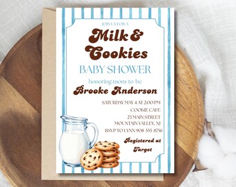 Milk And Cookies Baby Shower Invitation, Cookie Baby Shower Invite, Editable Invitation, Canva Template