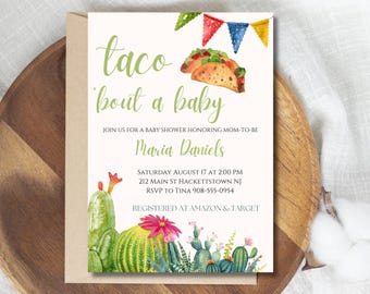 Taco Bout A Baby Shower Invitation, Fiesta Baby Shower Invite, Editable Canva Template