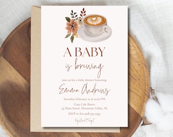 A Baby Is Brewing Baby Shower Invitation, Coffee Baby Shower Invitation, Printable Canva Template, Editable Invite