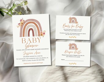Boho Rainbow Baby Shower Bundle, Boho Rainbow Baby Shower Bundle, Boho Rainbow Baby Shower Printable, Editable Baby Shower Bundle
