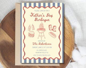 Father's Day Barbeque Invitation, Summer Barbeque Invite, Editable Canva Template