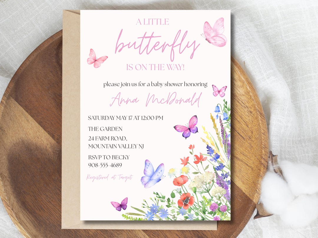 Butterfly Baby Shower Invitation, Editable Canva Template - Etsy