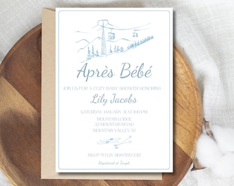 Apres Bebe Ski Baby Shower Invitation, Editable Canva Template, Winter Ski Baby Shower Invite