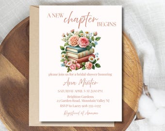 New Chapter Bridal Shower Invitation, Storybook Bridal Shower Invite, Editable Canva Template, Printable Invitation