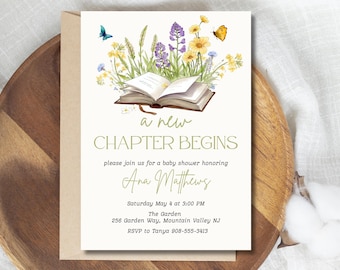 A New Chapter Begins Baby Shower Invitation, New Chapter Baby Shower Invite, Editable Canva Template