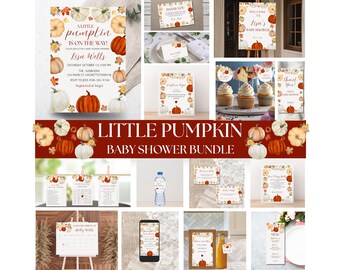A Little Pumpkin Is On The Way Baby Shower Bundle, Little Pumpkin Baby Shower Bundle, Neutral Pumpkin Baby Shower Bundle, Editable