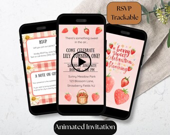 Animated Berry Sweet Birthday Invitation, Canva Template