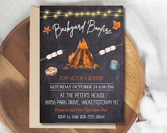 Bonfire Party Invitation, Editable Canva Template