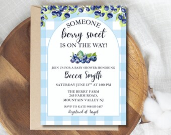 Blueberry Baby Shower Invitation, Berry Sweet Baby Invite, Editable Canva Template