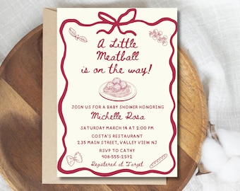 A Little Meatball Is On The Way Baby Shower Invitation, Little Meatball Baby Shower Invitation, Italian Baby Shower Invitation, Editable