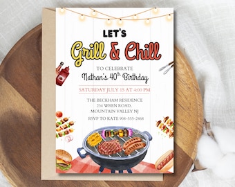 Backyard BBQ Birthday Invitation, Editable Canva Template