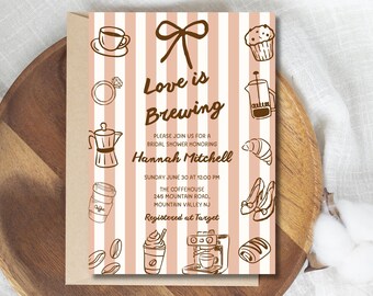 Love Is Brewing Bridal Shower Invitation, Coffee Bridal Shower Invite, Editable Canva Template