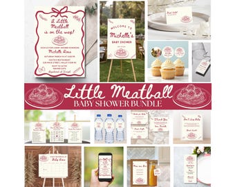 Little Meatball Baby Shower Bundle, Editable Italian Baby Shower Invitation Bundle, Little Meatball Baby Shower Games