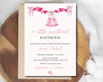 A Little Sweetheart Baby Shower Invitation, Valentines Baby Shower Invite, Canva Template, Printable Invite
