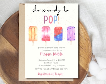 She Is Ready To Pop Baby Shower Invitation, Popsicle Baby Shower Invite, Editable Canva Template