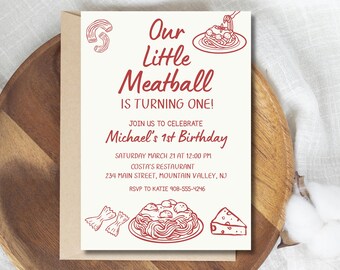 Our Little Meatball 1st Birthday Invitation, Italian First Birthday Invite, Editable Canva Template