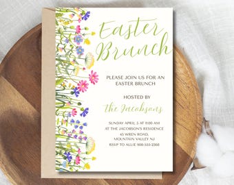 Floral Easter Brunch Invitation, Editable Canva Template