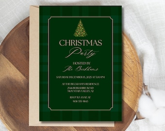 Tartan Christmas Party Invitation, Editable Canva Template