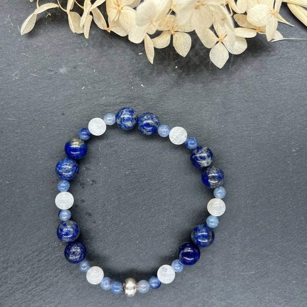 Bracelet en pierres naturelles lapis-lazuli, sodalite et pierre de lune