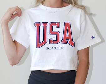 USA Women&#39;s Soccer Crop Top, Vintage Girls Soccer Cropped Tee, US Women&#39;s World Cup Supporter Shirt, Soccer Gift for Her, Cute Soccer Jersey
