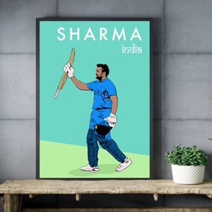 Rohit Sharma-poster, cricketlegende artwork, Mumbai-indianen, sportprint, cricketkunst, cricketposter, India-cricketteam, speler, kapitein