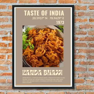 Kanda Bhajji / Cartel de la India / Arte Desi / Decoración de la cocina / Arte alimentario / Comer signo / Arte pop / Inauguración de la casa / Digital / Comida callejera india / Regalo