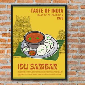 Idli Sambar | India Poster | Desi Art | Kitchen Décor | Food Art | Street Food | Eat Sign | Pop Art | Housewarming | Digital | Cafe | Desi