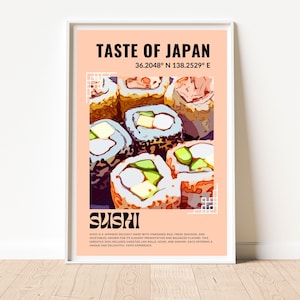 Sushi-Druck | Japan Poster | Küche Dekor | Lebensmittel Kunst | Essen Sie Zeichen | Pop-Art | Einweihungsfeier | Mattes Papier Poster | Umami | Japanische Nudeln