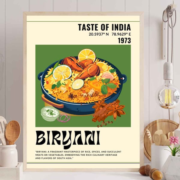Biryani Print | India Poster | Desi Art | Kitchen Décor | Food Art | Mid Century Modern | Eat Sign | Pop Art | Housewarming | Digital | Cafe