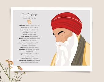 Guru Nanak Sahib Ek Onkar Sikh Sikh Art Punjabi Art illustration Sikhism Panjab Sikh Gifts Sikh Art Punjabi illustration vahe guru mantra