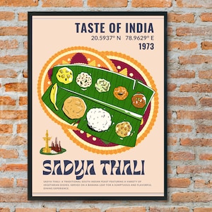 Sadya Thali | India Poster | Desi Art | Kitchen Décor | Food Art | Mid Century Modern | Eat Sign | Pop Art | Housewarming | Digital | Cafe