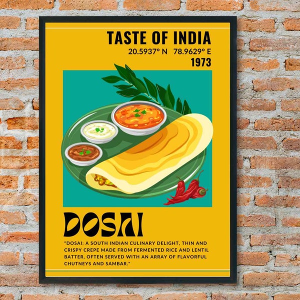 Dosai Print | India Poster | Desi Art | Kitchen Décor | Food Art | Mid Century Modern | Eat Sign | Pop Art | Housewarming | Digital | Cafe