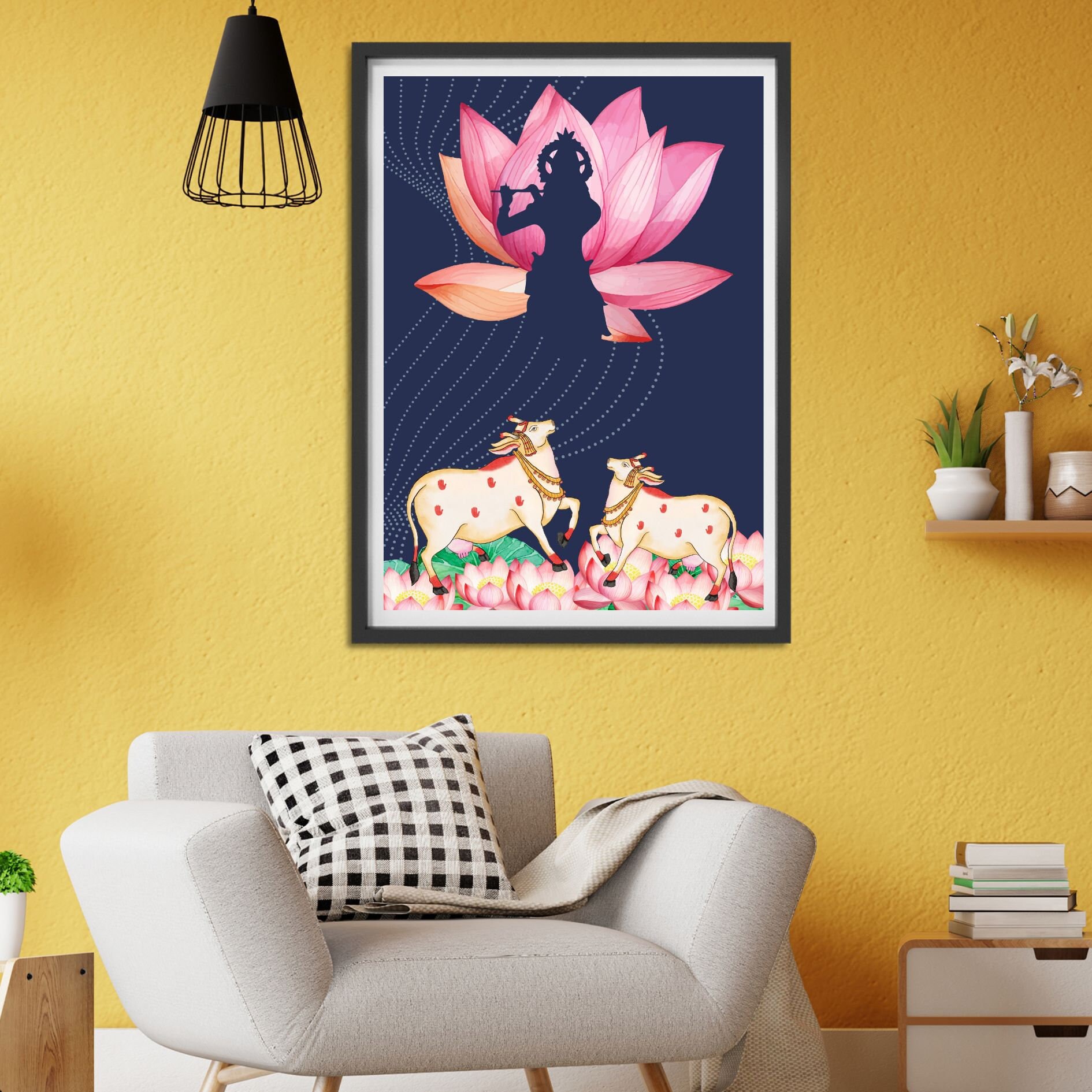 Krishna | Madhubani Wall Art | Pichwai Poster | Lotus | Hindu God Art ...