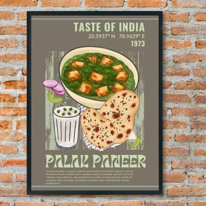 Palak Paneer | India Poster | Desi Art | Kitchen Décor | Food Art | Mid Century Modern | Eat Sign | Pop Art | Housewarming | Digital | Cafe