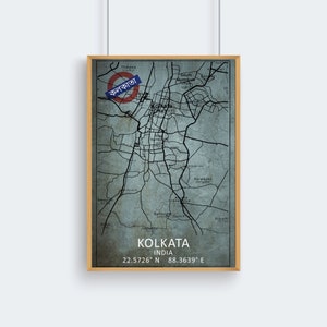 Kolkata Map Print | Kolkata Map | India Map Art | Kolkata City Road Map Poster | Vintage Map | Wall Décor