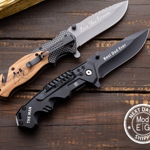 Regalo para padrinos de boda, navaja plegable, regalo de aniversario, regalo de boda, navaja grabada, regalo de padrino, cuchillo de caza, idea de regalo única
