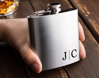 Personalized Leather Flask: Engraved Monogram Groomsmen Gift