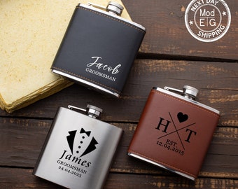 Personalized Leather Flask: Engraved Gift for Groomsmen