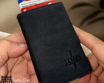 Personalized Leather Pop-Up Card Wallet, Unisex Trifold Custom Card Wallet, Card Coin Cash Wallet for Mom, Gift for Fathers, Christmas Gift