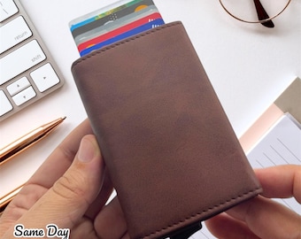 Personalized RFID Wallet: Engraved Leather Trifold with Pop-Up Card Holder for Christmas Gift