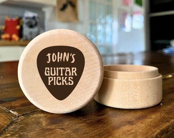Personalised Guitar Plectrum holder wooden box - Guitarist gift- birthday gift