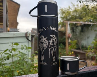Ensemble personnalisé de flacons et de tasses en acier inoxydable : boîte-cadeau de camping pour Noël