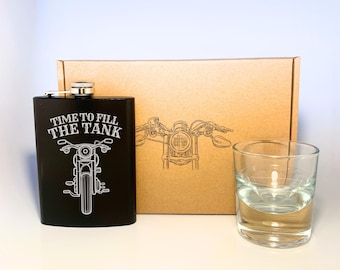 Flasque de motard pour moto - cadeaux pour homme - cadeau whisky pour papa - coffret cadeau - flasque - verre
